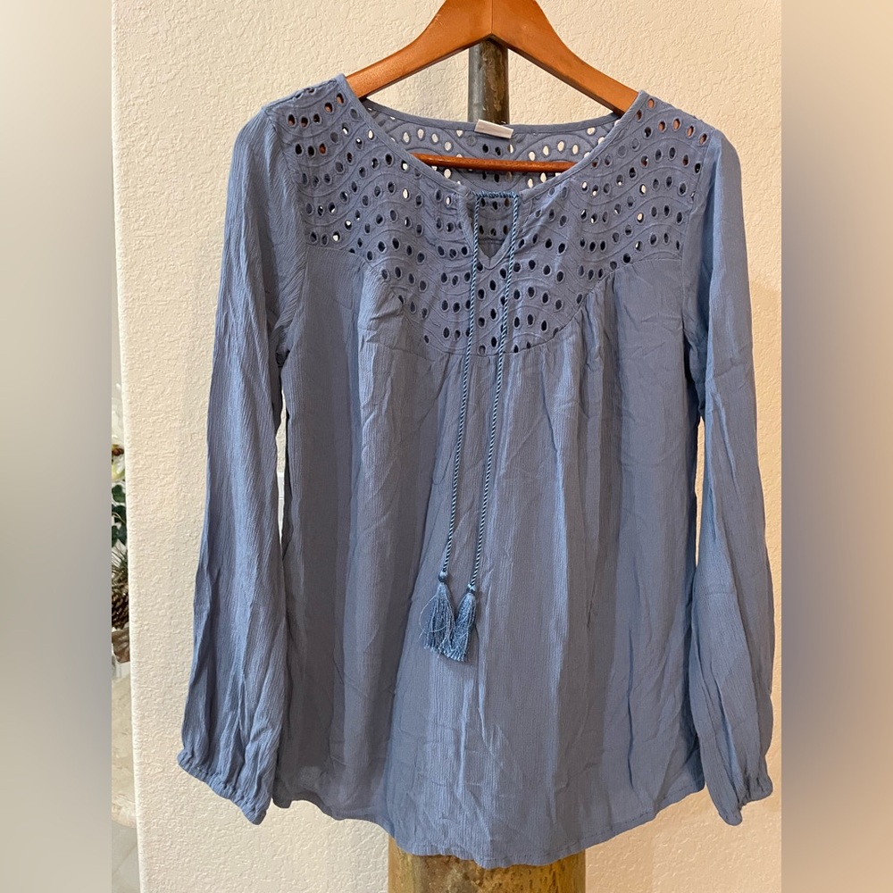 Lascana Light Blue Eyelet Peasant Blouse - 8